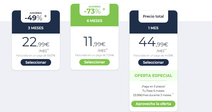 pase ourtime precios de suscripciones actualizadas