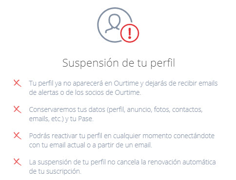 suspender perfil en ourtime