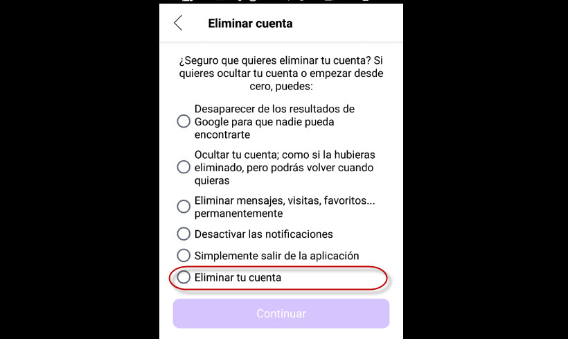 eliminar perfil en badoo